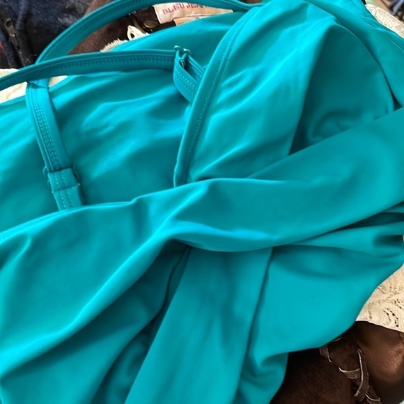 Athleta Teal Wrap-Front Tankini Top 32 B/C - Picture 2 of 8